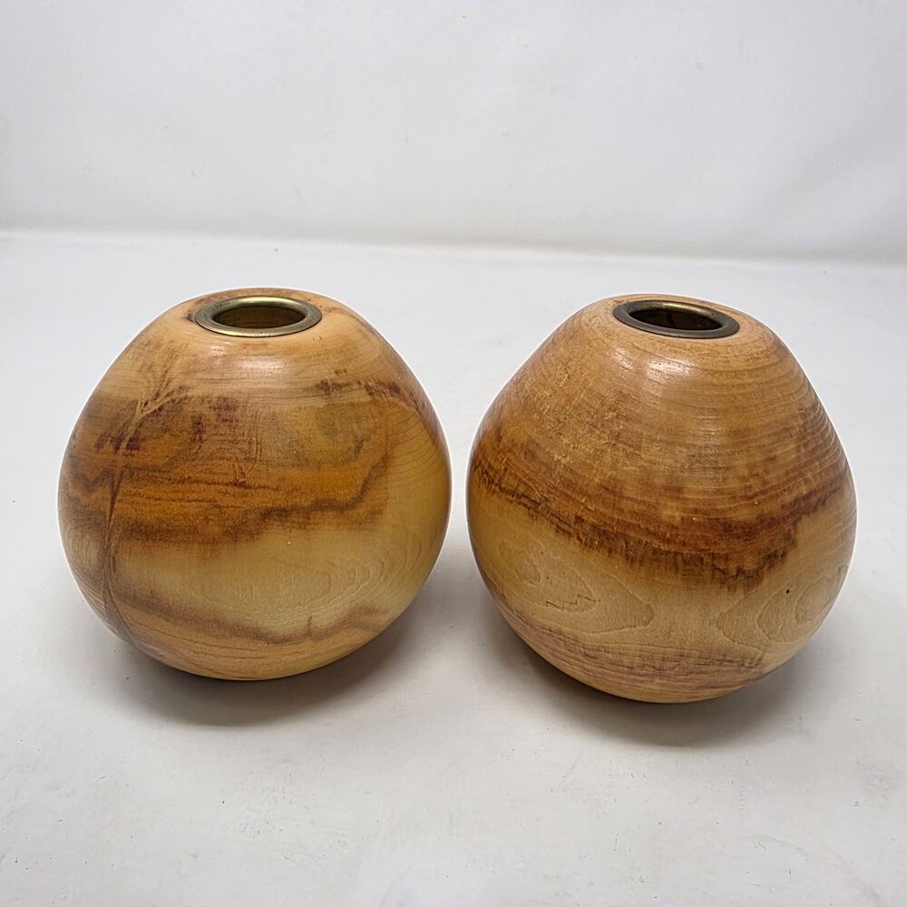 Vintage Spinning Aspen Studios Wood Candle Holder Set Hand Turned Colorado